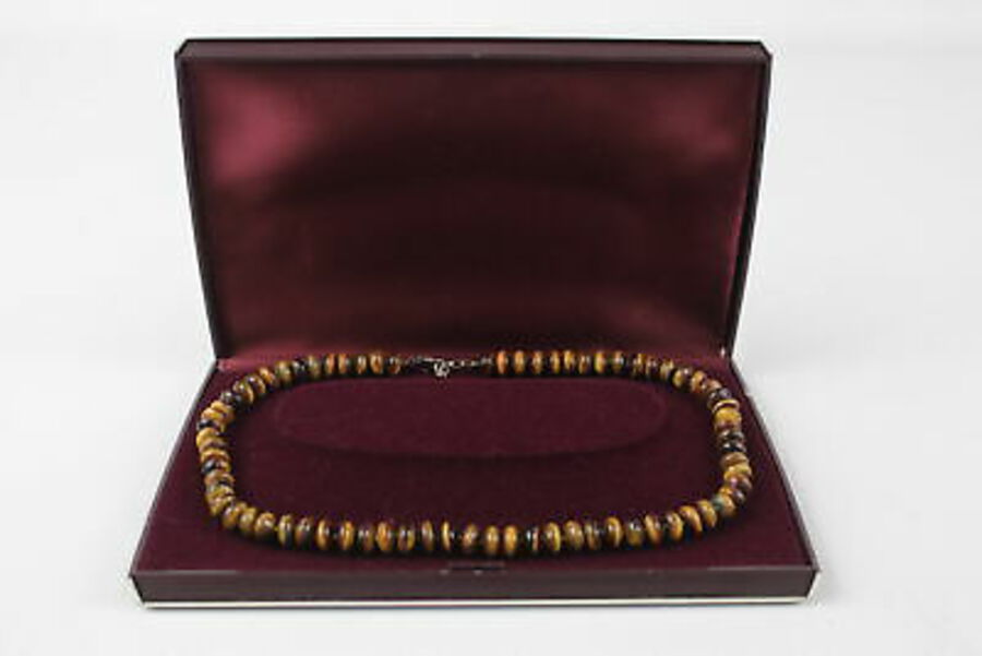 .925 Sterling Silver Tigers Eye, Individually Knotted Necklace (67g)