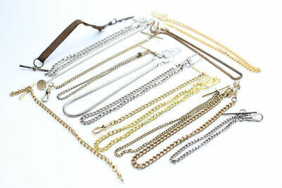 15 Assorted Vintage Gents Pocket Watch Chains / Alberts Inc. Gold / Silver Tone