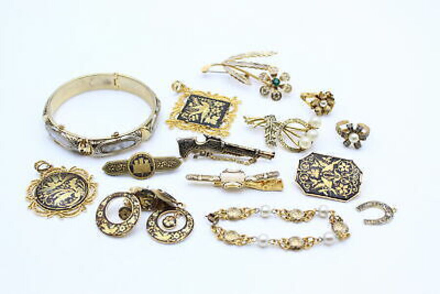14 x DAMASCENE & TOLEDO Jewellery inc. Brooches, Bangles, Faux Pearl, Rings