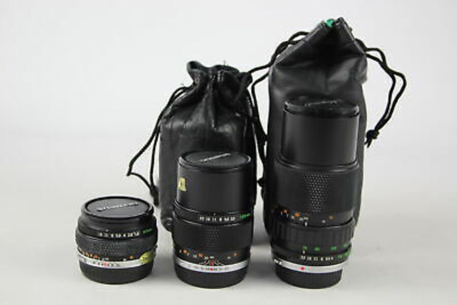 3 x Olympus OM-System CAMERA LENSES Inc. 50mm & 135mm Etc., Mechanically WORKING