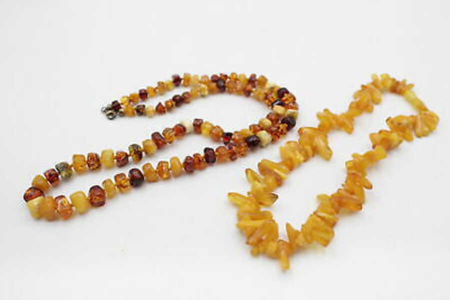 2 X AMBER JEWELLERY Inc. Baltic, Polished, Chips, Butterscotch, Silver Clasp