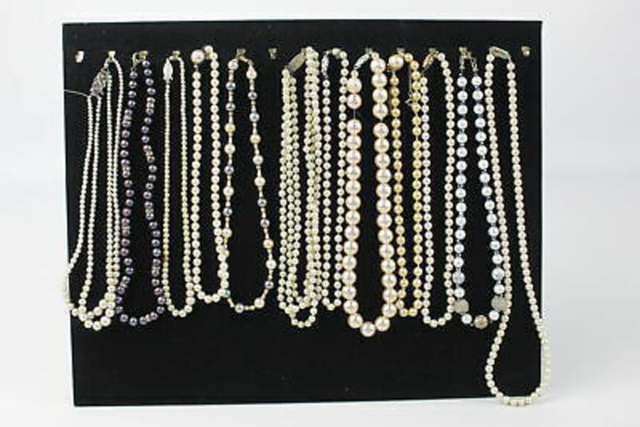 12 x .925 Sterling Silver Clasped FAUX PEARL NECKLACES inc. Multi Colour (394g)