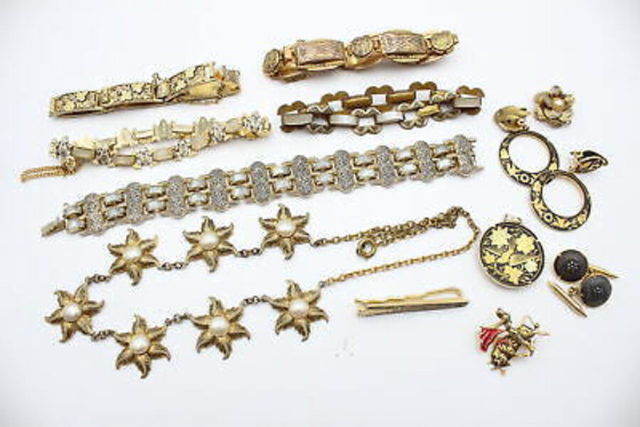12 x Vintage Spanish DAMASCENE & TOLEDO Jewellery inc. Bracelets, Tie Clips