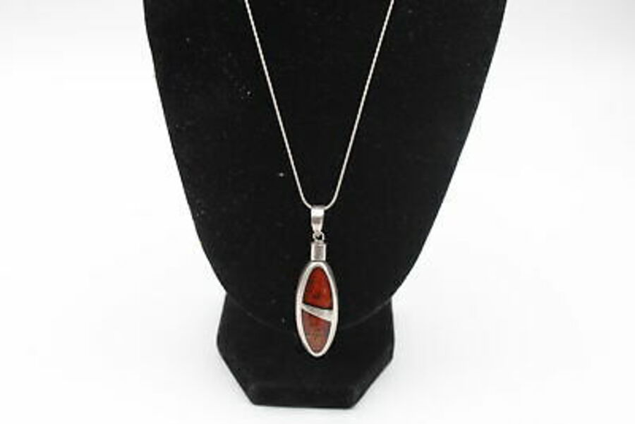 Perfume Bottle Pendant .925 Sterling Silver AMBER NECKLACE w/ Inlay (18g)