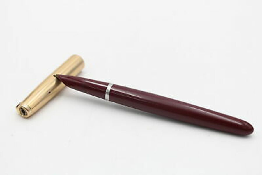 Vintage PARKER 51 Burgundy FOUNTAIN PEN w/ Rolled Gold Cap WRITING