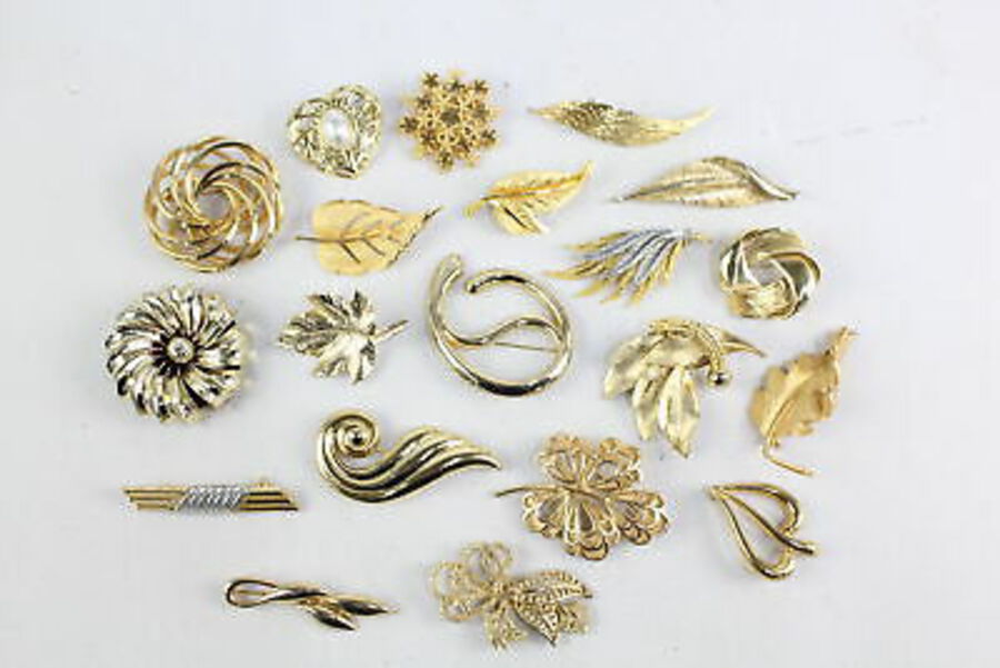 20 x Vintage & Retro BROOCHES inc. Statement, Floral, 1980s, Gold Tone