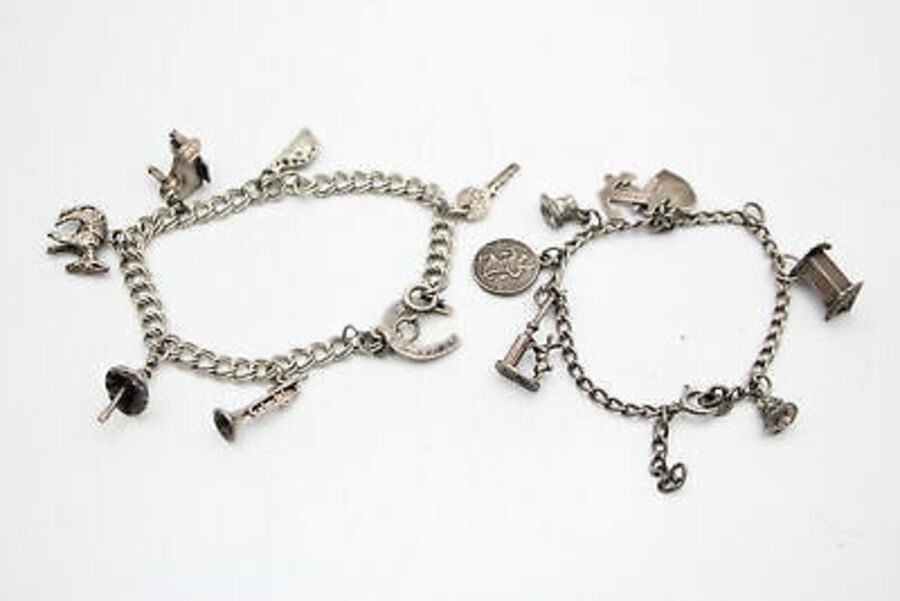 2 x .925 Sterling Silver Charm Bracelets inc. Souvenir, Lucky, Vintage (27g)