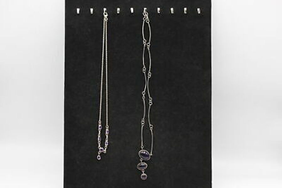 2 x .925 Sterling Silver GEMSTONE NECKLACES inc. Amethyst, Fixed Pendant (17g)