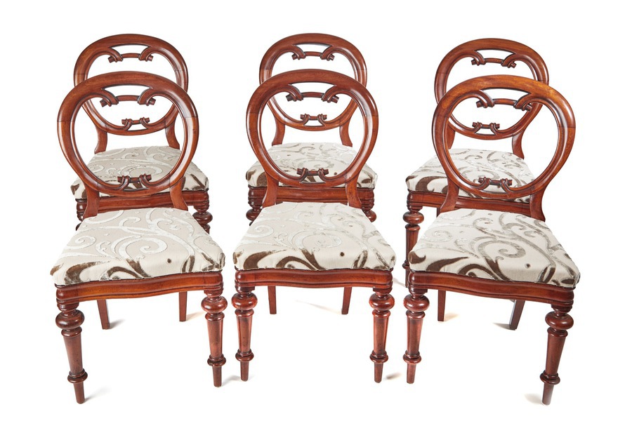 Superb Set of 6 Antique Victorian Mahogany Balloon Back Chairs