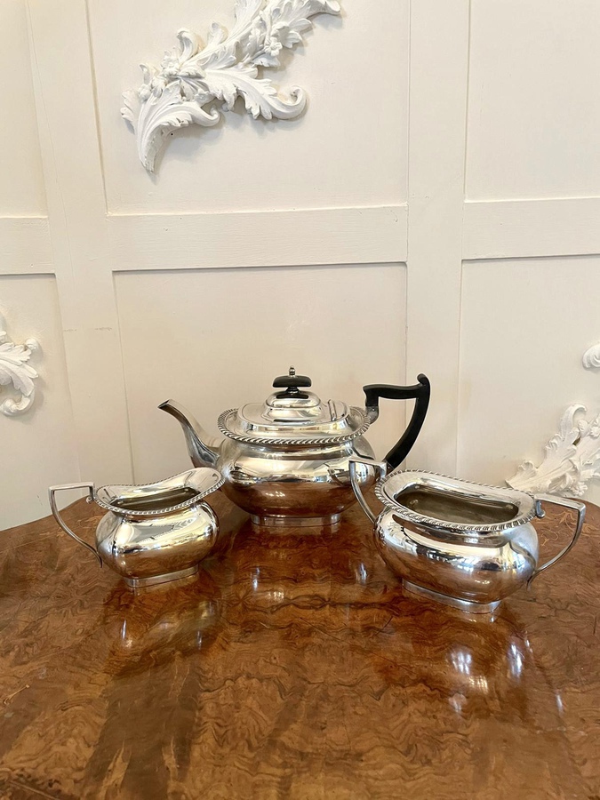 Antique  Antique Edwardian Three Piece Silver Plated Tea Set by Walker & Hall  