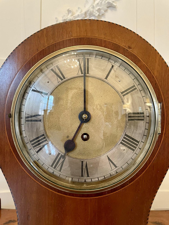 Antique  Large Antique Edwardian Inlaid Mahogany Balloon Shaped Mantel Clock