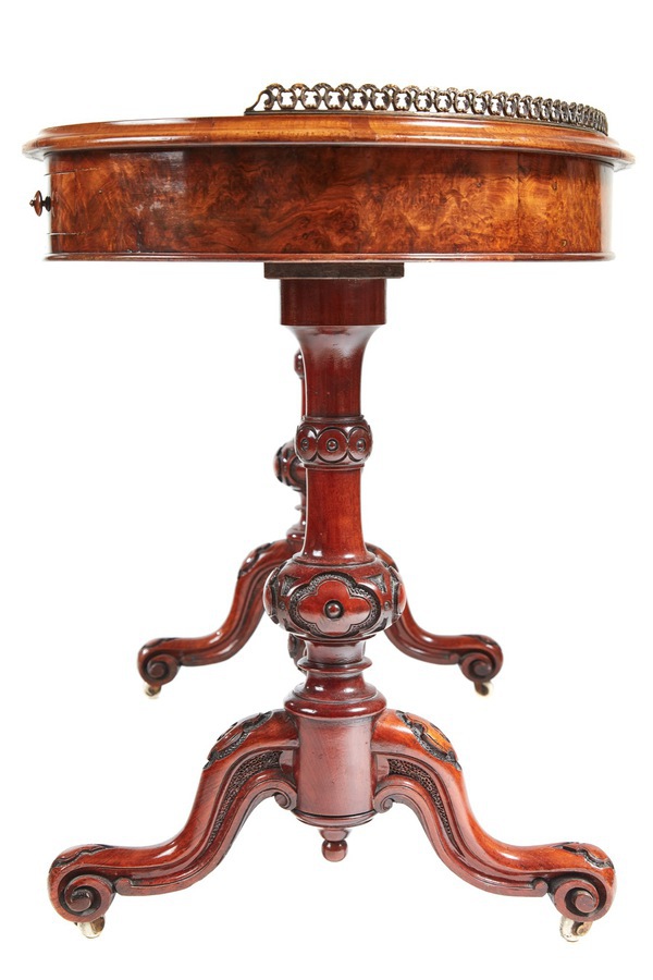 Antique Fine Burr Walnut Kidney Shaped Writing Desk Table