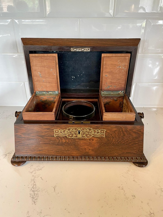 Antique Fine Antique Regency Brass Inlaid Rosewood Tea Caddy