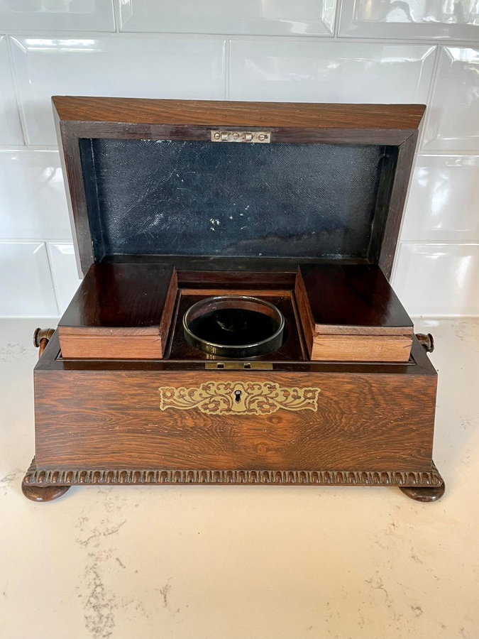 Antique Fine Antique Regency Brass Inlaid Rosewood Tea Caddy