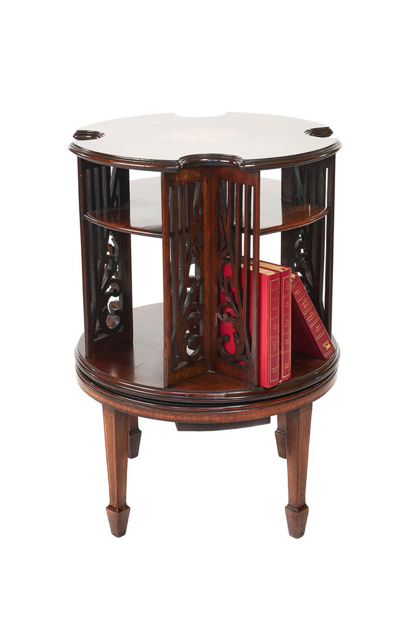 Antique  Antique 19th Century Sheraton Revival Inlaid Mahogany Revolving Bookcase