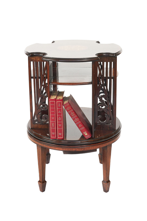 Antique  Antique 19th Century Sheraton Revival Inlaid Mahogany Revolving Bookcase