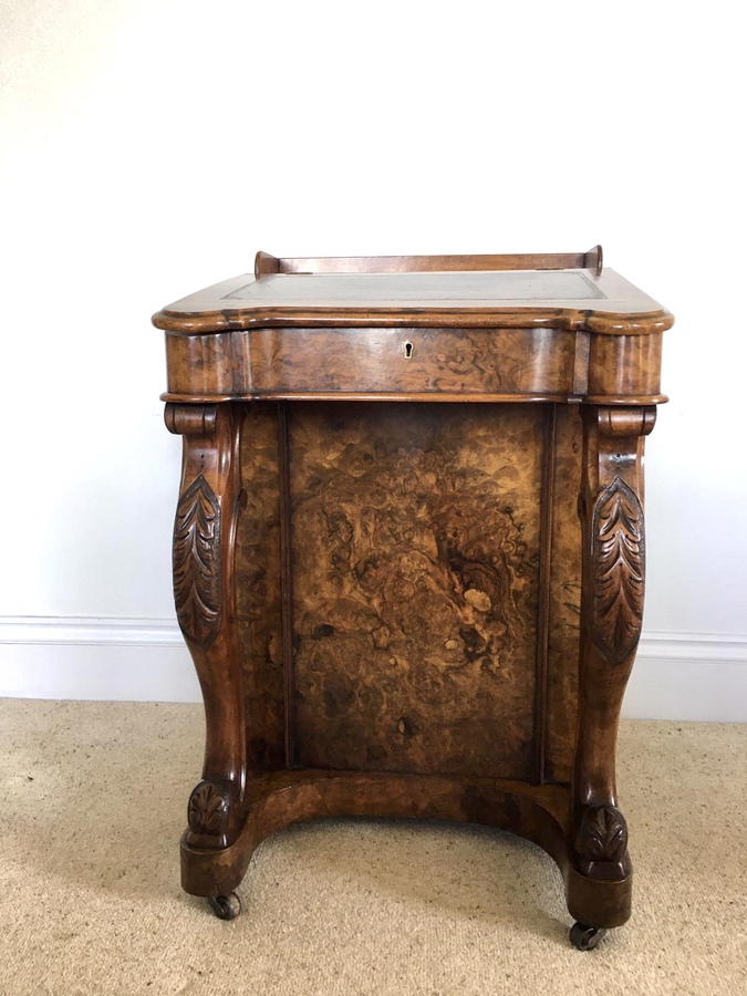 Antique Quality Antique Victorian Burr Walnut Freestanding Davenport