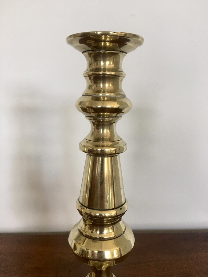 Antique Pair of Extra Tall Antique Brass Candlesticks
