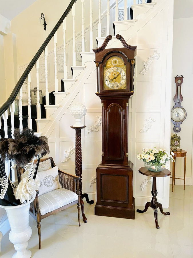 Antique  Quality Antique Mahogany Eight Day Grandfather Clock on Eight Bells