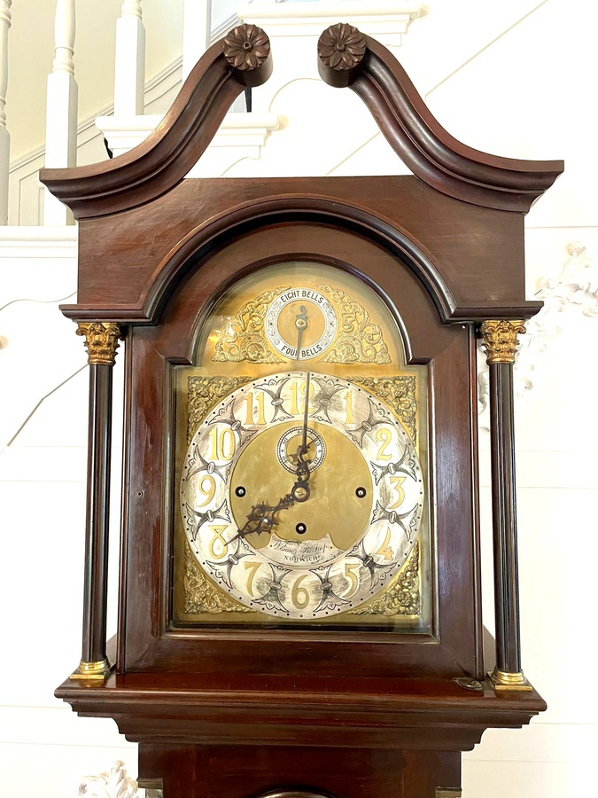Antique  Quality Antique Mahogany Eight Day Grandfather Clock on Eight Bells