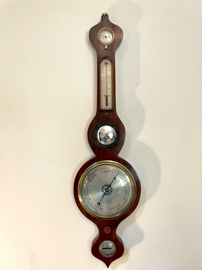Antique 19th century rosewood banjo barometer