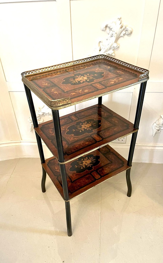 Antique Victorian French marquetry inlaid etagere