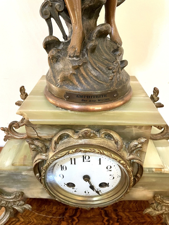 Antique Antique 19th century French spelter and onyx three piece clock garniture