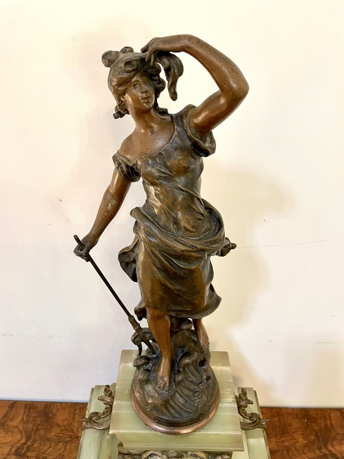 Antique  Antique 19th Century French Spelter and Onyx Clock