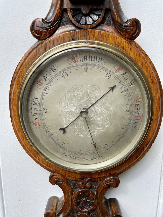 Antique Antique Carved Oak Banjo Barometer 