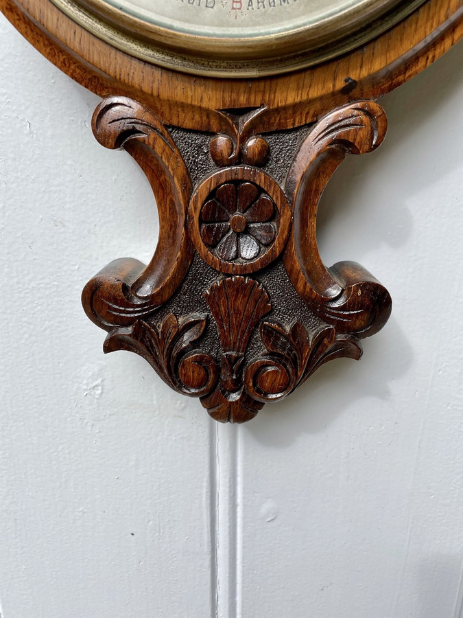 Antique Antique Carved Oak Banjo Barometer 