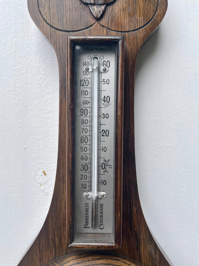 Antique   Small Antique Carved Oak Barometer 