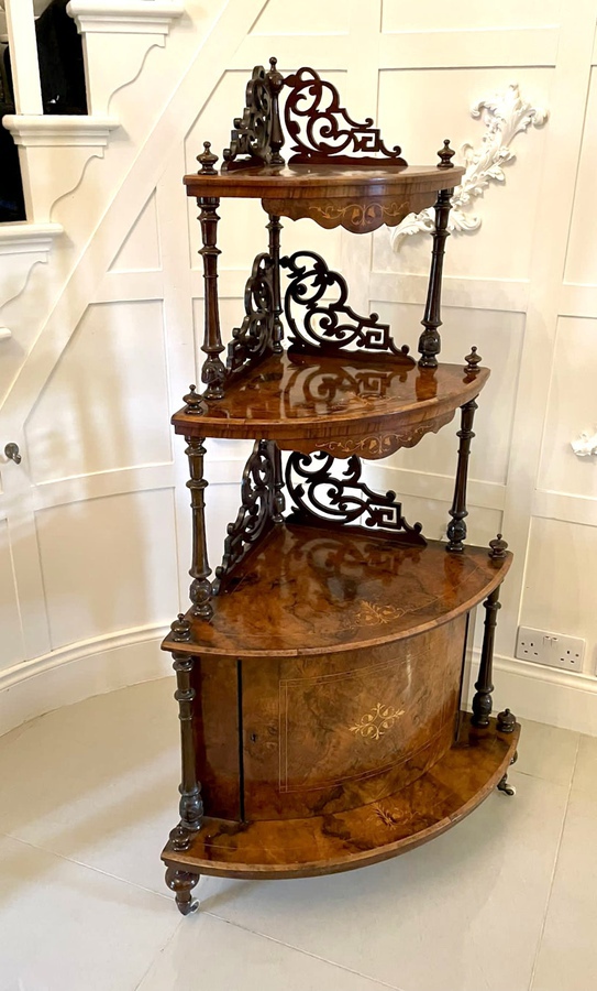 Antique   Large Outstanding Quality Antique Victorian Inlaid Burr Walnut Corner Whatnot 