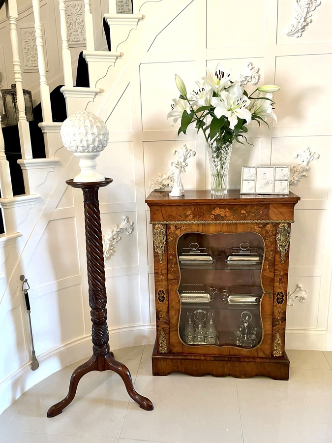 Antique Fine Quality Antique Victorian Burr Walnut Floral Marquetry Inlaid Display Cabinet 