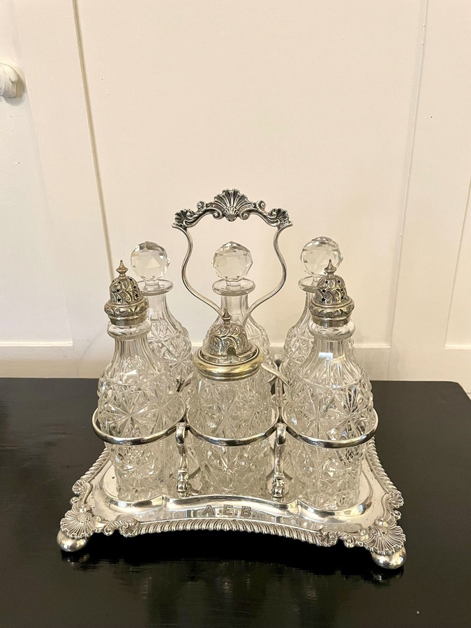 Antique  Fine Antique Victorian Silver Plated Six Bottle Cruet Set