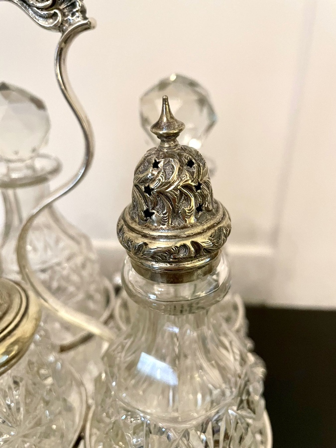 Antique  Fine Antique Victorian Silver Plated Six Bottle Cruet Set