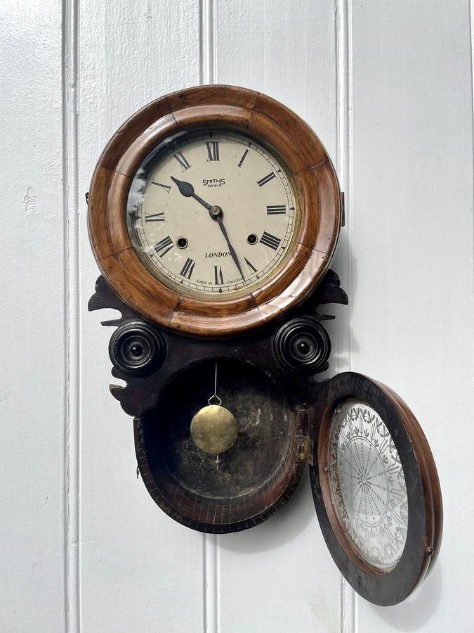 Antique  Unusual Antique Victorian Walnut and Ebonised Wall Clock