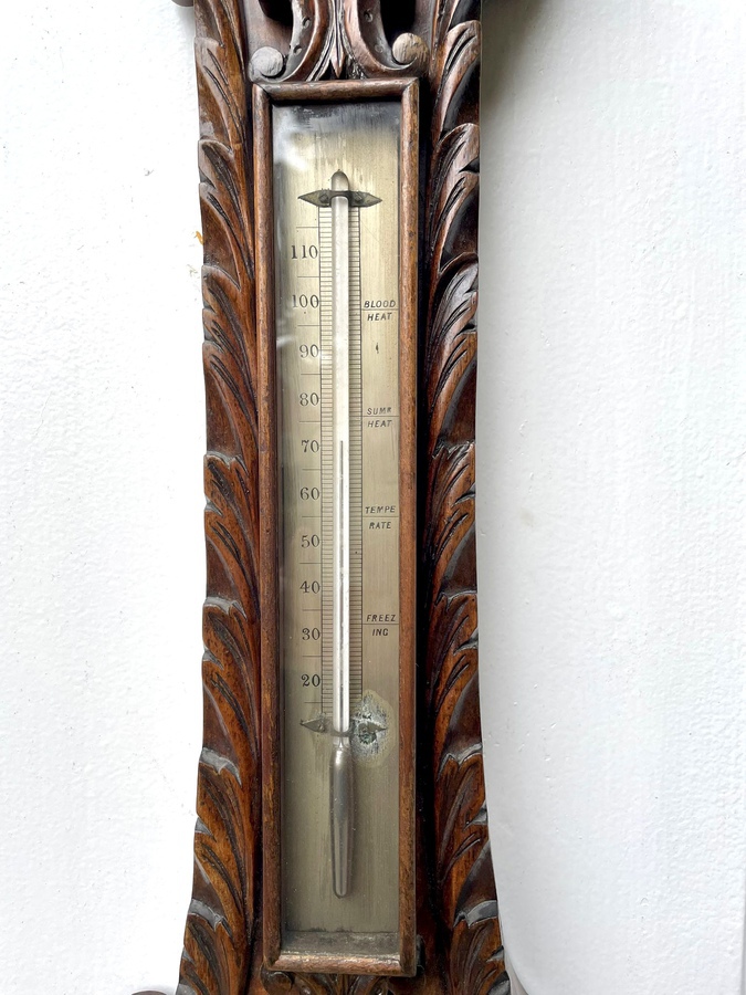 Antique Quality Antique Victorian Burr Walnut Carved Banjo Barometer 