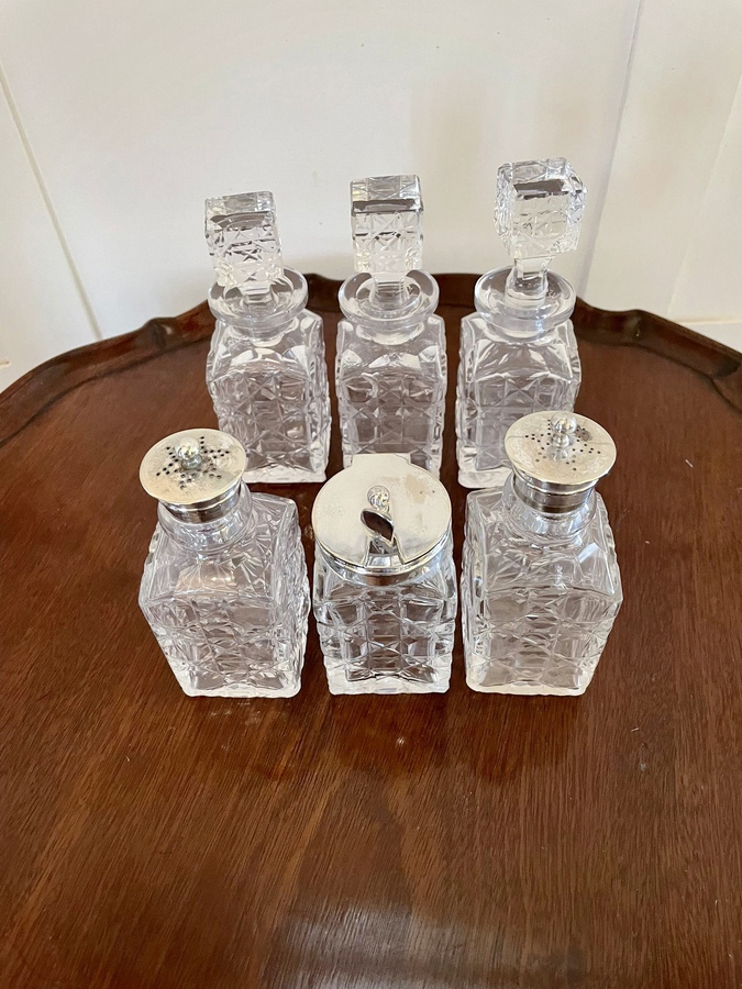 Antique   Quality Antique Silver Plated Six Bottle Cruet Set 