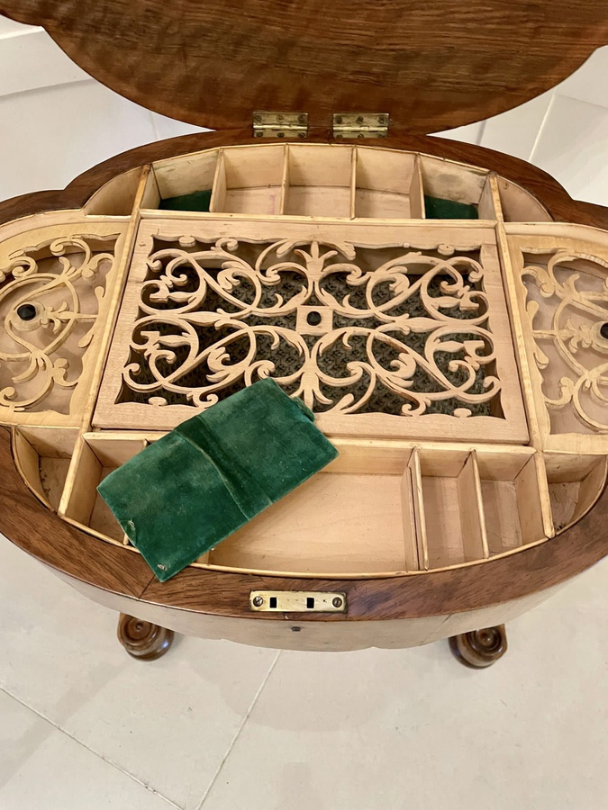 Antique Quality Antique Victorian Burr Walnut Inlaid Work Table