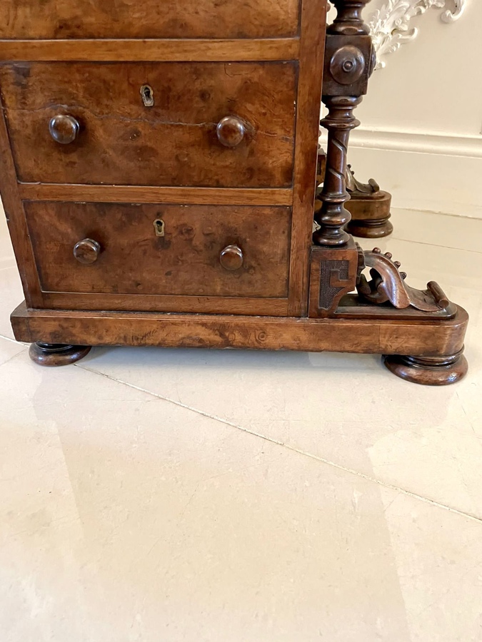 Antique   Antique Victorian Burr Walnut Inlaid Freestanding Davenport 