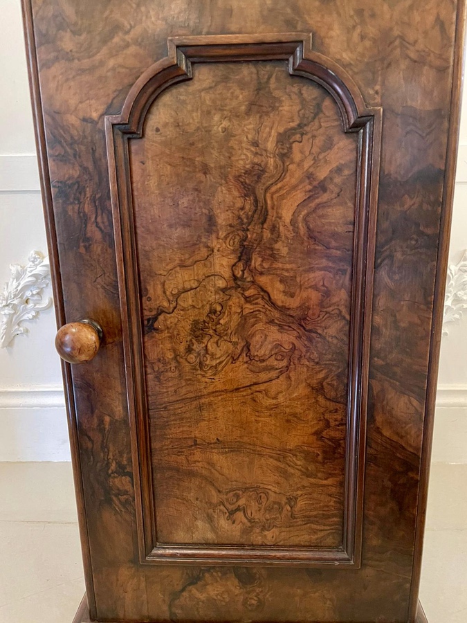 Antique Quality Antique Victorian Burr Walnut Bedside Cabinet 