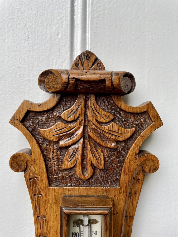 Antique   Antique Carved Oak Banjo Barometer 