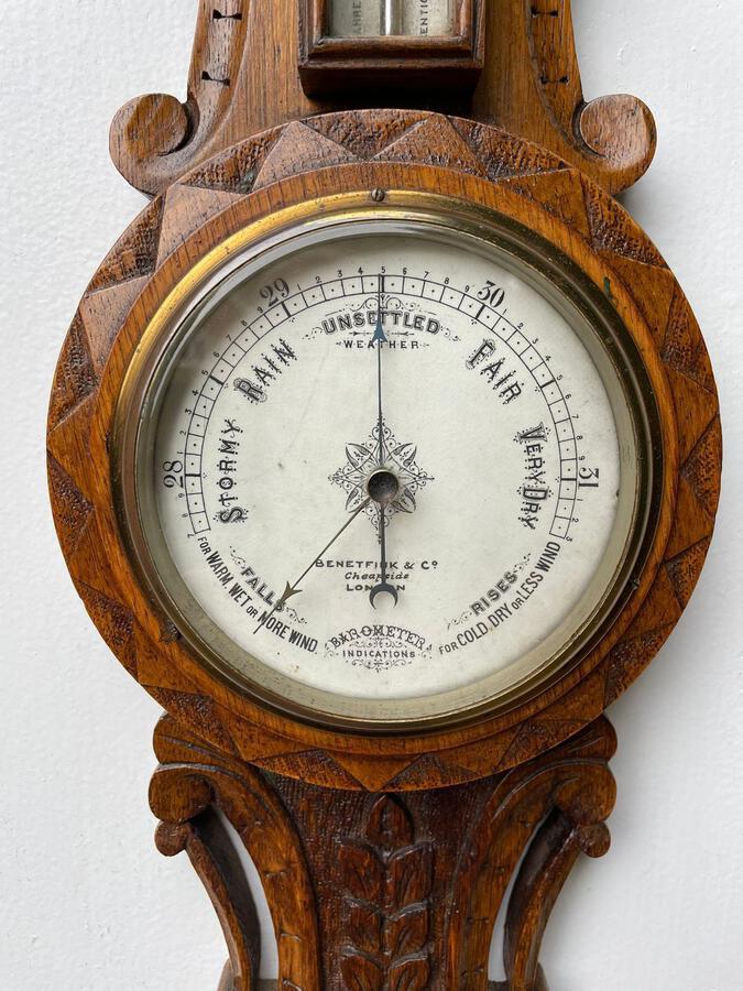 Antique   Antique Carved Oak Banjo Barometer 