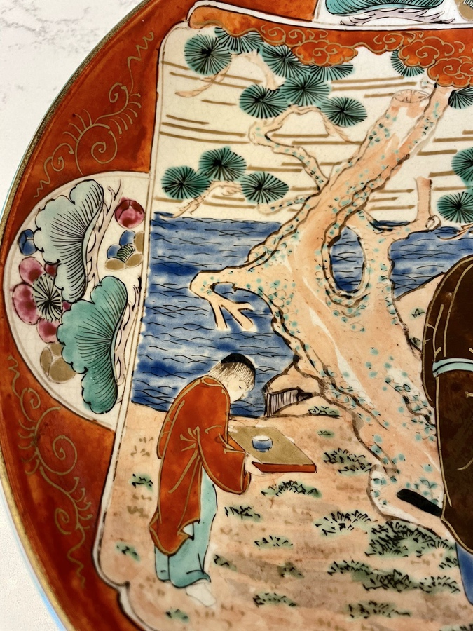 Antique   Quality Antique Japanese Hand Painted Kutani Shallow Bowl