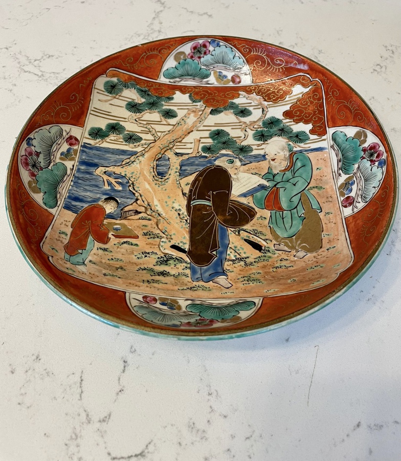 Antique   Quality Antique Japanese Hand Painted Kutani Shallow Bowl