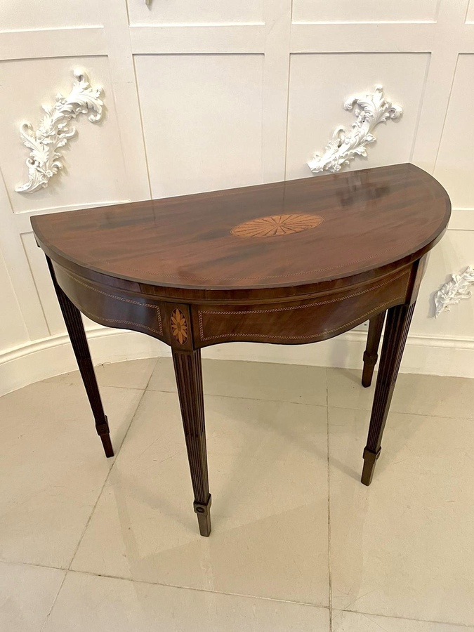 Antique Outstanding Quality Antique Edwardian Inlaid Mahogany Demi-lune Tea Table
