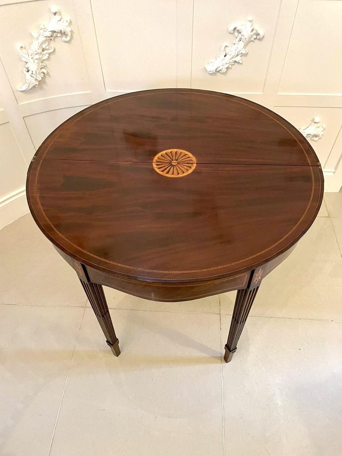 Antique Outstanding Quality Antique Edwardian Inlaid Mahogany Demi-lune Tea Table