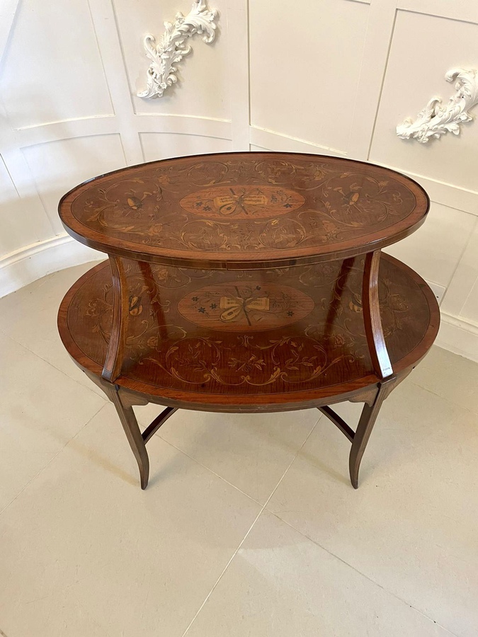 Antique Fine Quality Antique Victorian Mahogany Marquetry Inlaid Two-tier Etagere