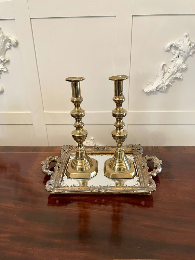 Antique Large Pair of Antique Victorian Brass Candlesticks 