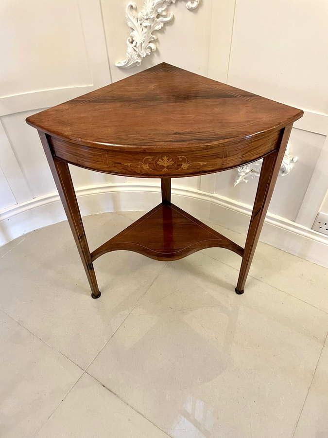 Antique Antique Edwardian Inlaid Rosewood Corner Lamp Table 